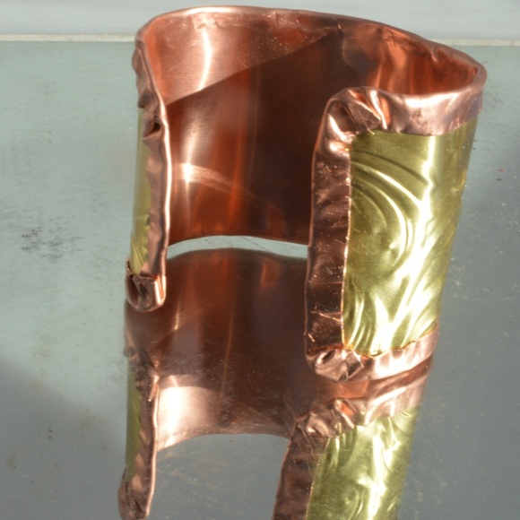 Rustic Brass Solid Genuine Copper Cuff Bracelet Wide Baroque Rococo Embossed - Picture 5 of 7